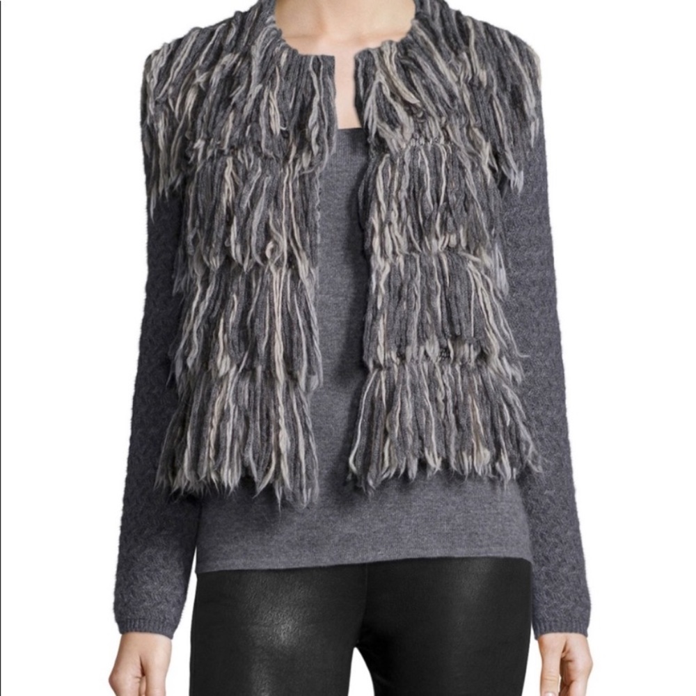 Tess Giberson Cashmere Knit Fringe Sweater Grey M